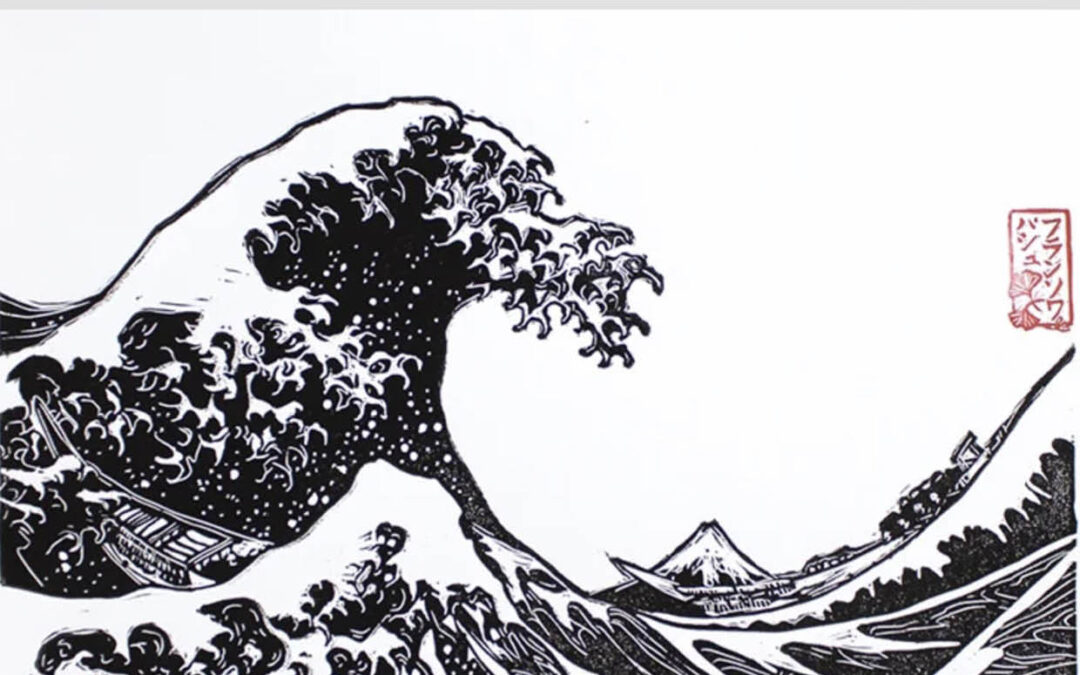 Linogravure inspirée des estampes d’Hokusai
